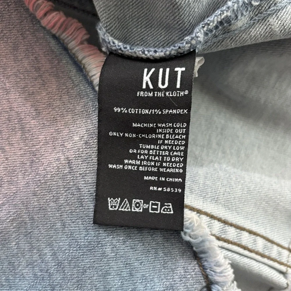 Kut From The Kloth Kara Frayed Hem Tie Dye Denim Trucker Jacket Women's Large - Picture 4 of 5